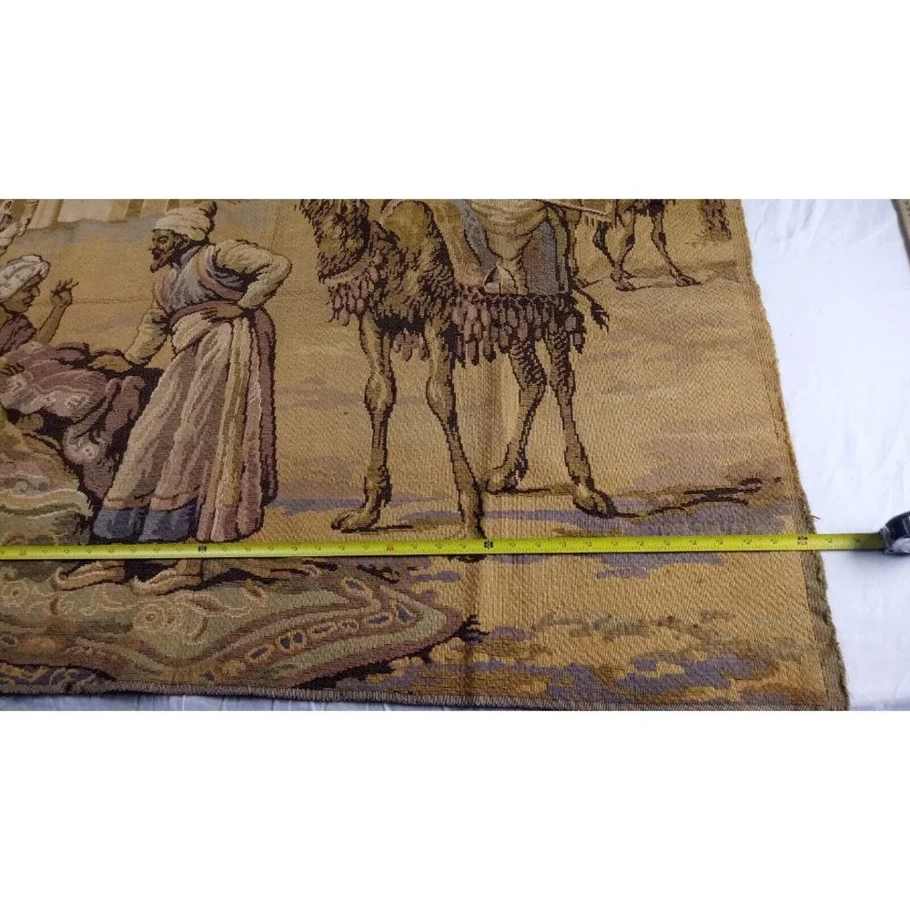 Antique Egyptian Revival Hand Woven Tapestry Middle Eastern Scene 48
